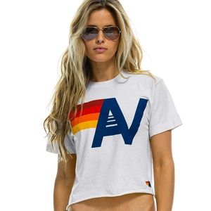 AVIATOR NATION LOGO BOYFRIEND TEE- WHITE